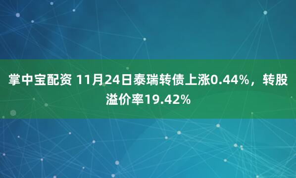 掌中宝配资 11月24日泰瑞转债上涨0.44%，转股溢价率19.42%
